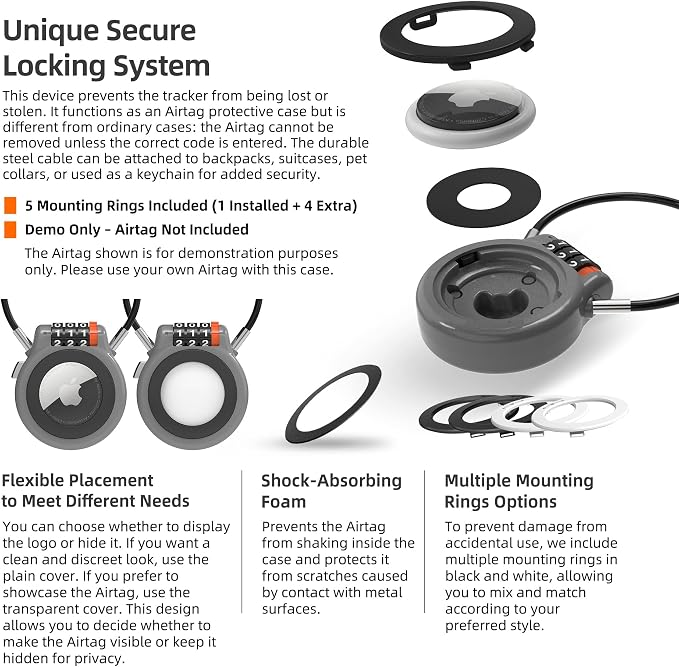 Metal AirTag Holder with Combination Lock, Compatible with Apple Tag, AirTag Lock Case for Luggage, Backpack, Suitcase, Air Tag Holder for Kids, Ski Gear, Car Tracking, GPS Tracker Case