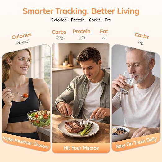 Smart Food Scale with App & TFT Display – Digital Food Scale for Calorie & Macro Tracking, 50 Built-in Foods, 23 Nutrients Analysis for Weight Loss & Meal Prep, Gray Silver