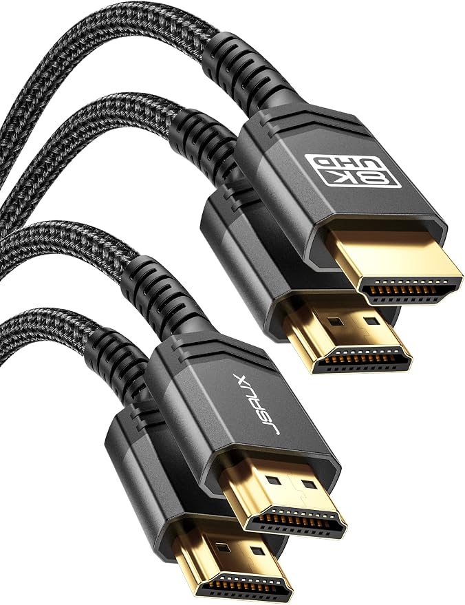JSAUX 10K HDMI Cable 2.1 10FT 2-Pack 48Gbps 8K & 4K Ultra High Speed Cord (8K@60Hz 7680x4320, 4K@120Hz) eARC HDR10 HDCP 2.2 & 2.3 3D, Compatible with Roku TV/HDTV/Blu-ray/LG/Samsung QLED