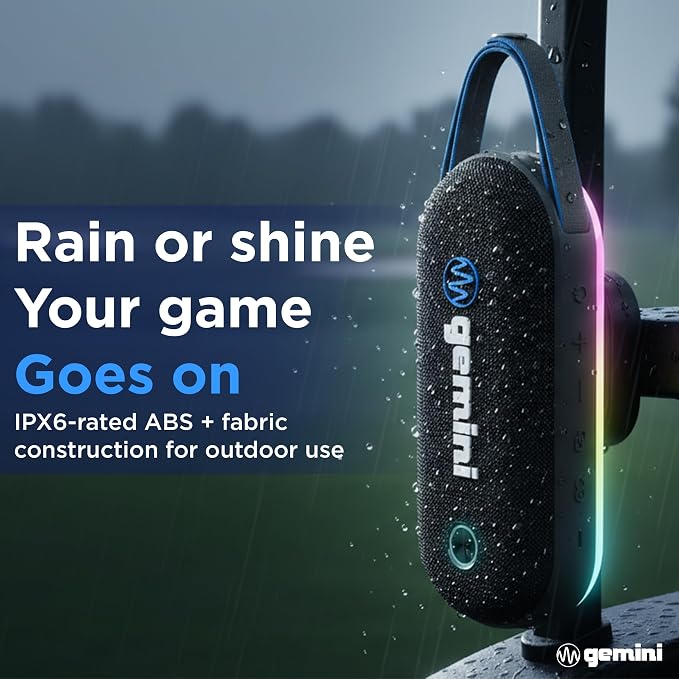 Gemini Magnetic Bluetooth Golf Cart Speaker, Waterproof (BeatGrip Pro) | Magnetic golf cart speaker, waterproof - 8 hr battery, USB-C - 8 LED modes, mic - multi-link to 50