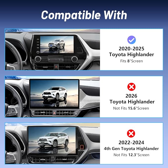 Phone Mount for Toyota Highlander 2020-2025 (L/LE/XLE/XSE/Limited, 8" Screen Only), MagSafe Car Mount Charger, Magnetic Phone Holder, 15W Wireless Charging, 360° & Hands-Free, Highlander Accessories