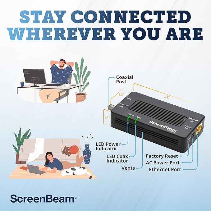 ScreenBeam Bonded MoCA 2.5 Network Adapter for Highest Speed Internet, Ethernet Over Coax - Single Add-On Adapter for Existing MoCA Network (Model: ECB7250S02)