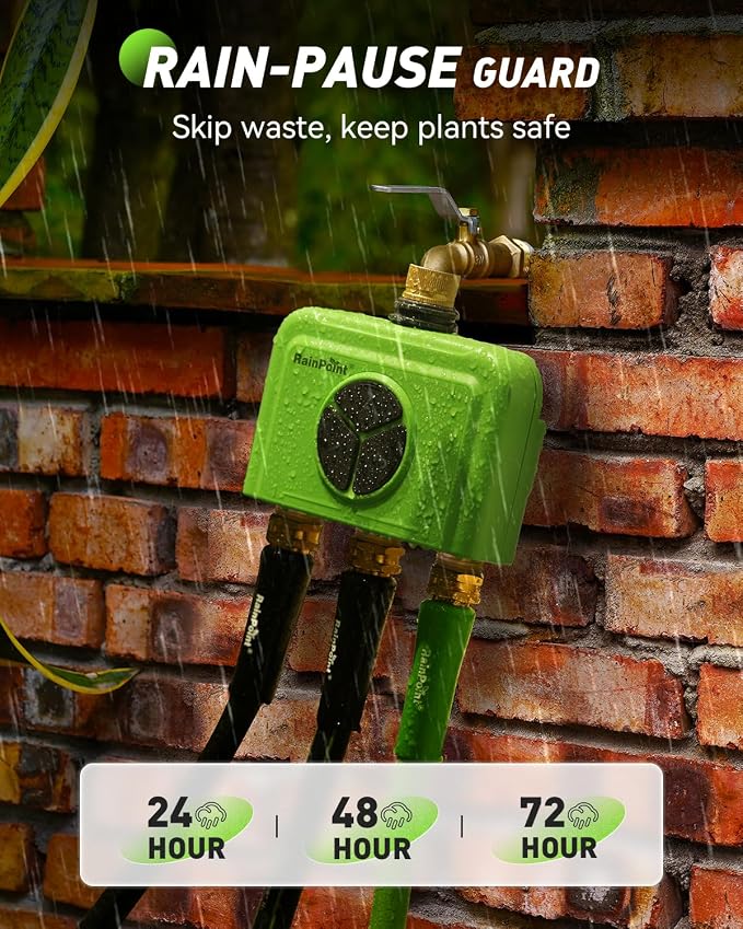 RAINPOINT 3-Zone WiFi Add-On Water Timer (Gateway Not Included), Brass Inlet/Outlet WiFi Hose Timer, Expands Smart Irrigation System, Works with RAINPOINT Home APP Series Gateway, Smart Watering