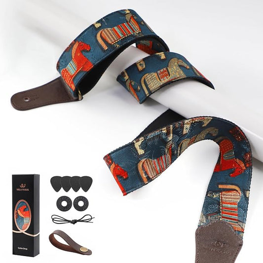 Guitar Strap, 2"Adjustable Straps for Acoustic/Bass/Electric/Classic/Ukulele, Suitable for Boys, Girls, Women, and Men，Includes Guitar Pick,Two End Cowhide Strap Lock,Button (Cartoon Pony)