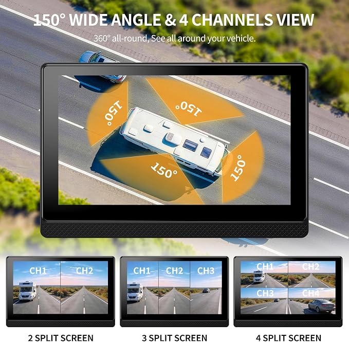 Fookoo AHD 1080P Dual Wired Backup Camera System, 7" Touchscreen Monitor Blind Spot Detection Vibration-Proof 10G Camera for Tractor Truck Excavator Skid Steer Harvester RV MP3 MP5 Waterproof