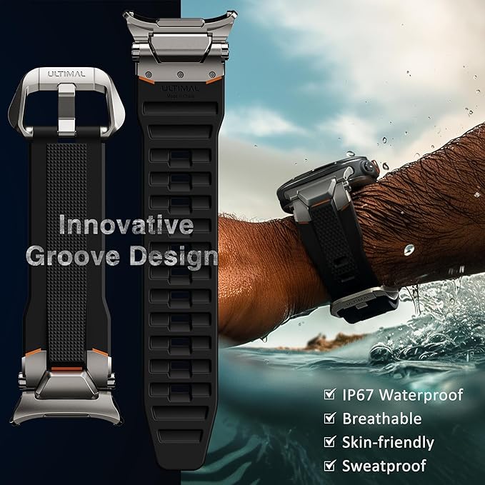 ULTIMAL Watch Band for Samsung Galaxy Watch Ultra 47mm(2025/2024) Compatible with Samsung Watch Strap Bands for Men Sport Bands for Watch Rugged Premium TPU & Metal (Black+Silver)