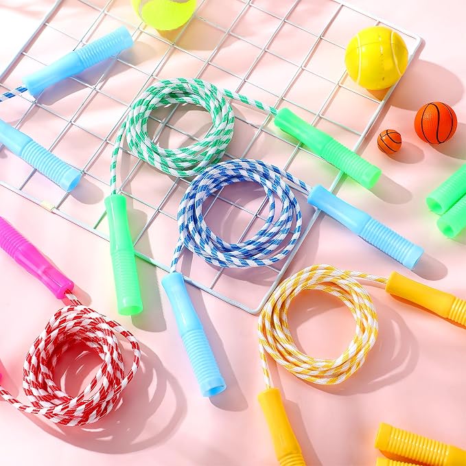 Aoriher 80 Pcs Jump Rope Bulk 7.22 ft Adjustable Stripe Skipping Rope Outdoor Exercise Fitness Equipment for Playground Activities Set, 4 Colors