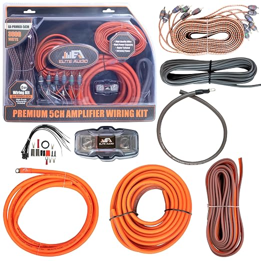 Elite Audio 0 Gauge 5-Channel Amplifier Wiring Kit, 3600W CCA Amp Install Kit – EA-PRMK0-5CH