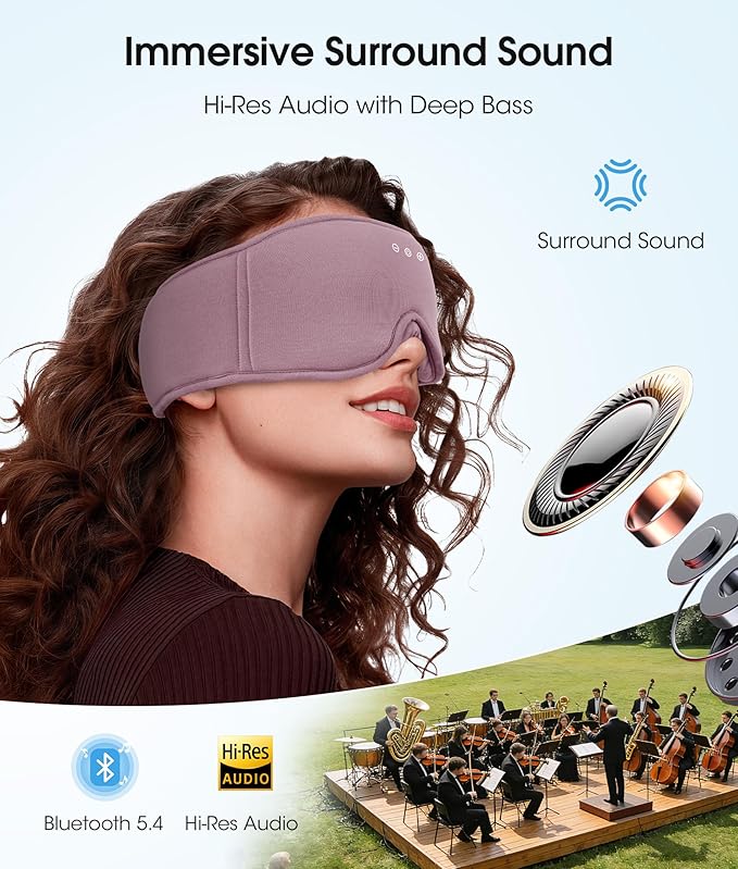 MUSICOZY Bluetooth Sleep Headphones, Wireless Sleep Mask with Bluetooth 5.4, Ultra-Thin Stereo Speakers, 14H Playtime, Comfortable Eye Mask for Side Sleepers, Travel & Relaxation Gifts for Men Women