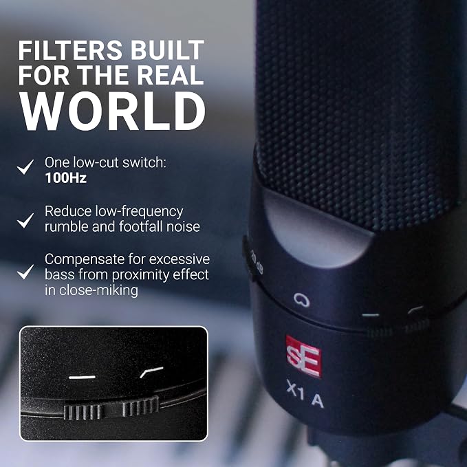 SE ELECTRONICS X1 A 2C Large Diaphragm Condenser Microphone with 100 Hz Filter & -20 dB Pad - XLR Condenser Mic for Singing & Instruments - Professional Studio Microphone for Recording (White)
