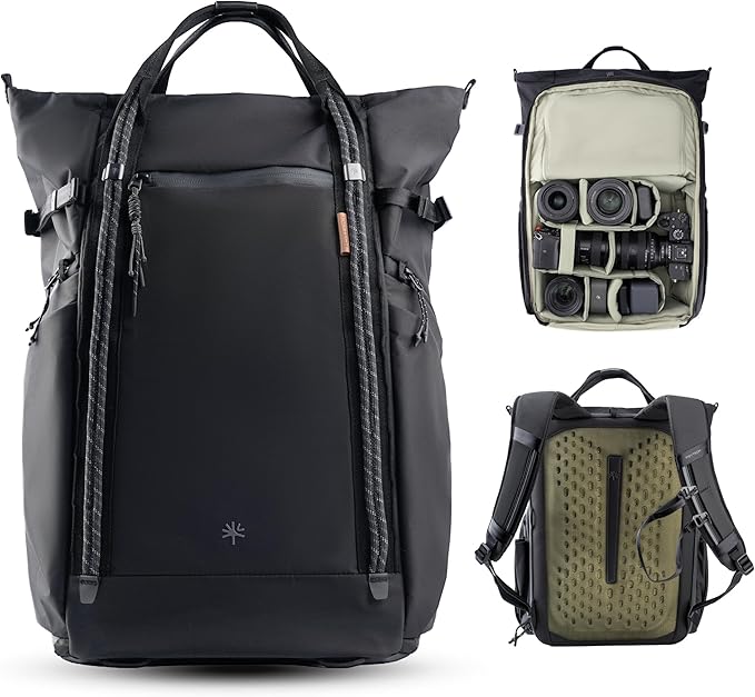 PGYTECH OneGo Roamer Tote Camera Backpack, 25L Water-Resistant Dual Carry Tote Bag for DSLR/Mirrorless Cameras, DJI Mavic Drone, 16" MacBook Air, Tripod Holder, Side/Top Access - Matte Black