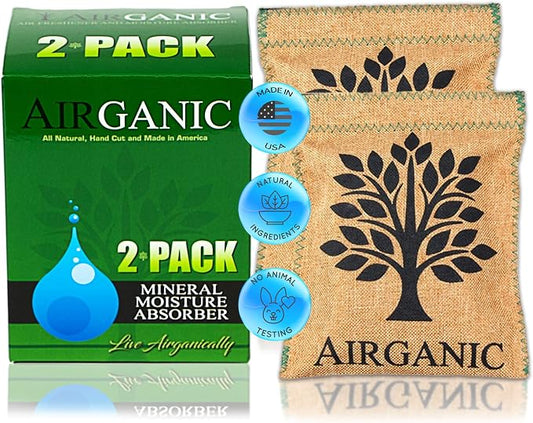 Natural Moisture Absorber Dehumidifier Bags (2-Pack) – Plant & Mineral Desiccant Pouches for Closet, Car, Gun Safe, RV, Bathroom – Reusable Mini Humidity & Odor Control