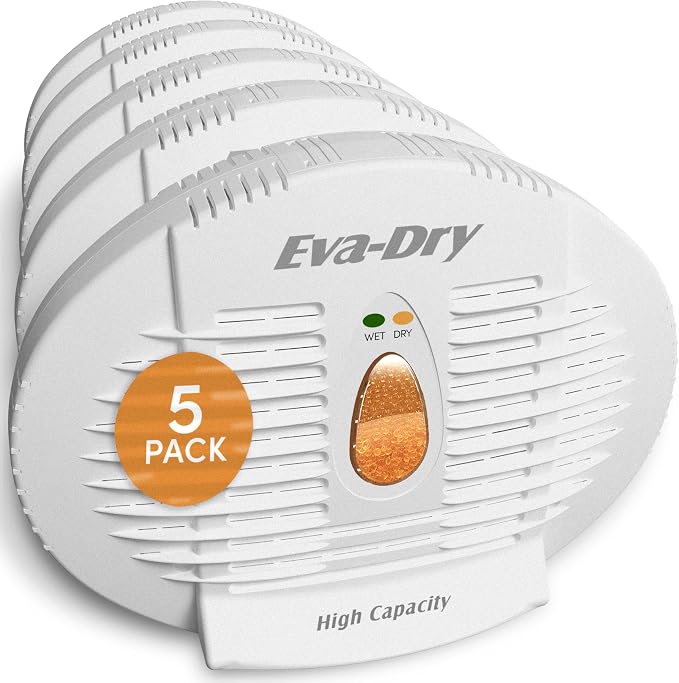 va-Dry E-500 Renewable Silica Gel Dehumidifier 5-Pack — Cordless Operation, Plug-In to Renew | 500 Cu Ft Each | Gun Safe, Closet, Bathroom, Boat, RV | No Batteries | Up to 10 Years