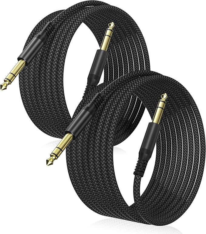 Elebase 1/4 Inch TRS Instrument Cable 30ft 2-Pack,Straight 6.35mm Male Jack Stereo Audio Interconnect Cord,6.35 mm Balanced Line for Electric Guitar,Bass,Keyboard,Mixer,Amplifier,Amp,Speaker,Equalizer