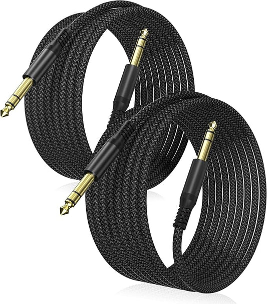 Elebase 1/4 Inch TRS Instrument Cable 30ft 2-Pack,Straight 6.35mm Male Jack Stereo Audio Interconnect Cord,6.35 mm Balanced Line for Electric Guitar,Bass,Keyboard,Mixer,Amplifier,Amp,Speaker,Equalizer