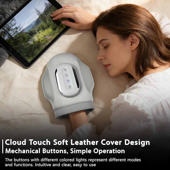 Hand Massager with Heat and Compression, Soft Leather Cover Hand Massager for Arthritis and Carpal Tunnel, Either Hand Usable, 3 Modes 3 Heat 5 Intensities, for Wrist Palm Finger
