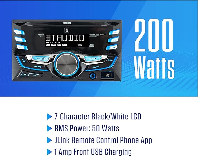 JENSEN MPR420 7-Character LCD Double DIN Car Stereo | Bluetooth Hands Free Calling & Music Streaming | Push to Talk Assistant | AM/FM Radio | USB Playback & Charging | Not a CD Player | Bluetooth hands-free calling and streaming, push-to-talk assistant...