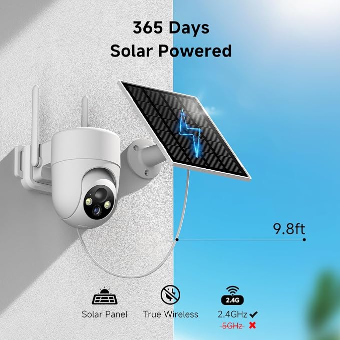 Oculview 2K Solar Security Cameras Wireless Outdoor, 4PCS Outdoor Camera Wireless with 360° View, Cameras for Home Security with Color Night Vision, Only Support 2.4GHz Wi-Fi, 4 Pack, White