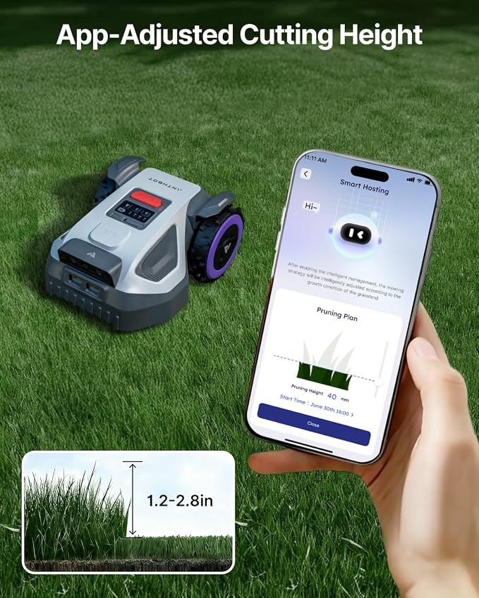 ANTHBOT M5 Robot Lawn Mower with Garage 1/8 Acre, Dual Vision+Full-Band RTK Robotic Lawnmower, No Perimeter Wire, App Control Obstacle Avoidance, 45% Slope, Cutting Height, Multi-Zone Mapping