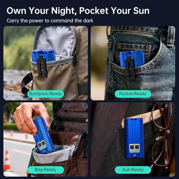 Banral 2Pack Flat Tactical Flashlight Rechargeable, 3100 High Lumens Powerful Small Flashlights, Compact Spot/Flood Pocket Flashlight for Car, Emergency, Home, Camping, Blue
