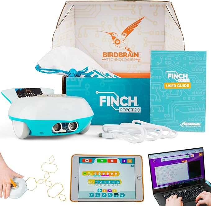 BirdBrain Finch Robot 2.0 with Microbit - STEM Coding Robot Toy for Kids & Adults - Learn Python & 8 Coding Languages - Programmable Robotics Kit - Remote Control & App Controlled | Ages 5-16