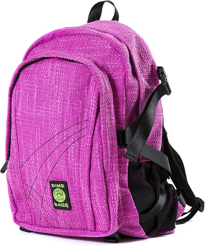 Dime Bags Backpack For Travel & School, Durable Hempster Material, 9 Storage Compartments & 2 Side Bottle Pockets, Fits 17” Laptop, Adjustable Padded Straps, Hidden Internal Pocket (Magenta)