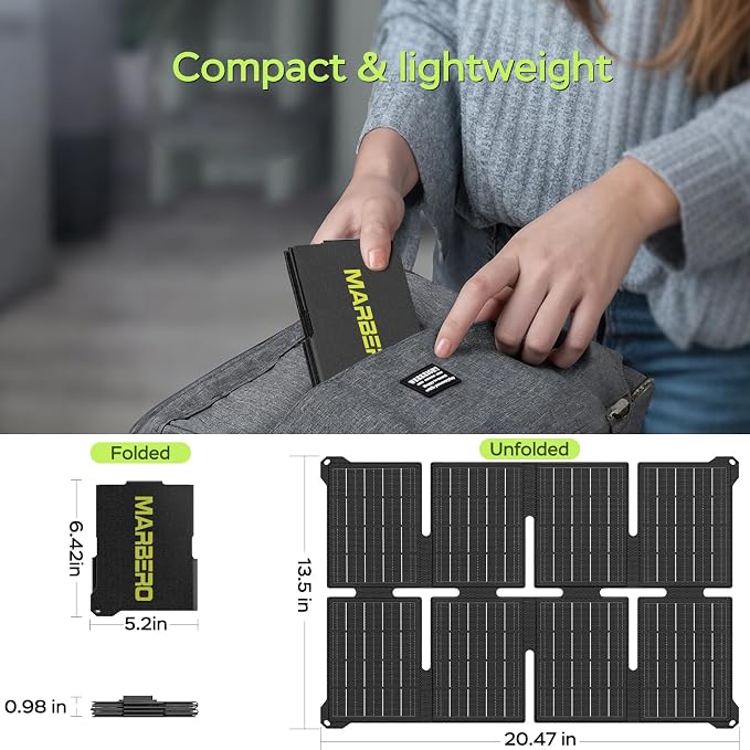 MARBERO 80W Solar Powered Generator with Panels 25W Included, 88.8Wh Portable Power Station with AC Outlet 120W Peak Fast Charging 110V for Camping Outdoor Home Backup Backup RVs