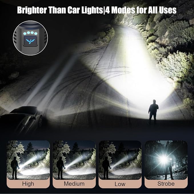 SKYFIRE Flashlight with Ignition Lens,5000mAh Rechargeable Flashlights High Lumens Super Bright Waterproof Powerful LED Tactical Flash Light for Camping Essentials Outdoor Home&Gifts