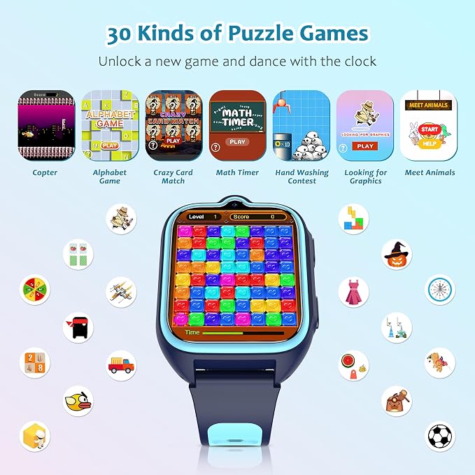 Blackview Kids Smart Watch with 32 Puzzle Games, HD Camera & Video Recording, 1.75" Touch Screen, Flashlight,Music Player, Pedometer, Alarm Clock,Stopwatch,Kids Watch for Boys Ages 4-12