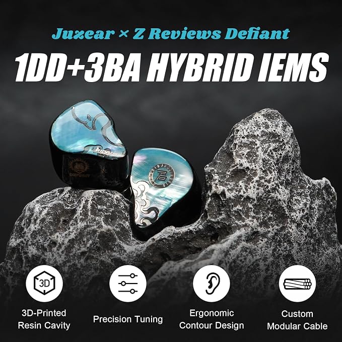 HiFiGo Juzear Defiant Gamefidelity Edition Gaming IEMs, 1DD+3BA Hybrid Driver Wired Earbuds, Noise Isolating in‑Ear Monitors with HD Mic, Swappable 3.5mm/USB‑C for PC/PS5/Switch/Mobile (Blue)