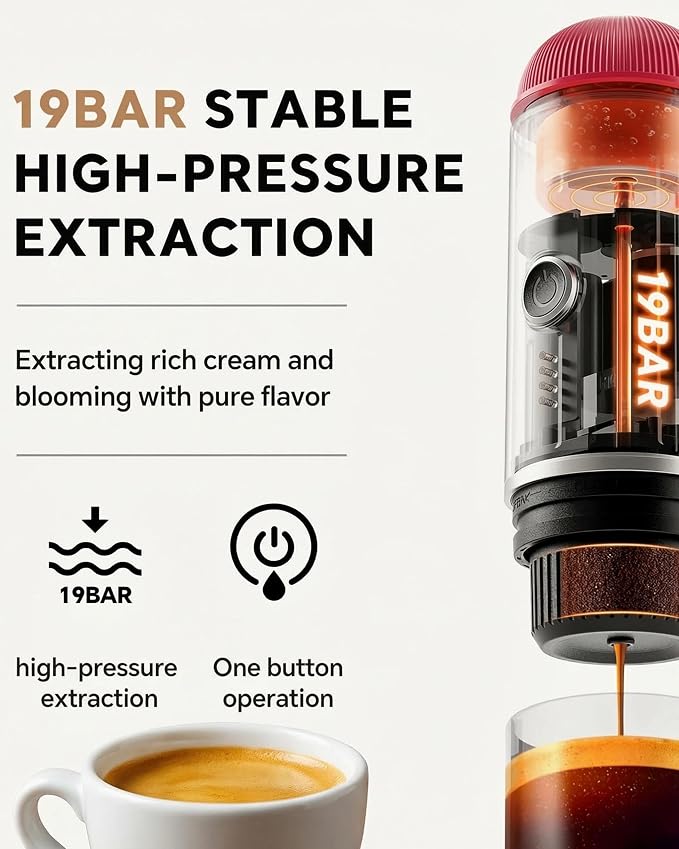 Portable Espresso Machine, 2-in-1 Hot/Cold Brew & Fast Self-heating with USB-C,Travel Coffee Maker with 7800mAh for Camping RV Hiking Compatible with NS Capsules & Ground Coffee Red
