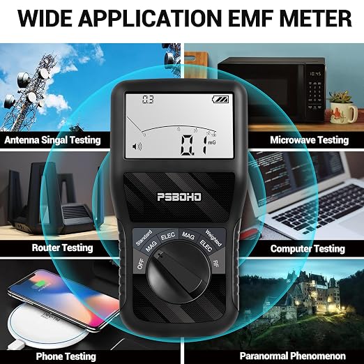 EMF Meter, 3-in-1 EMF Detector Portable Electromagnetic Field Radiation Detector, Suitable for Home, Office EMF Inspections and Ghost Hunting