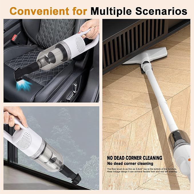 6-in-1 Lightweight Stick Vacuum Cleaner with 100W Powerful Motor, Mini Portable Household Handheld Vacuum Cleaner for Domestic Hard Floors, Carpets and Pet Hair (Silver Cordless)