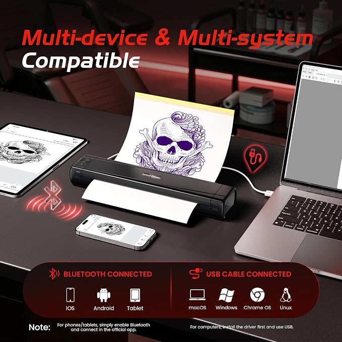 TATTMUSE Portable Printers Wireless for Travel Compatible with Phone & Pad, Bluetooth Small Mobile Compact Printer for Phone Laptop, Support 8.5'' x 11'' US Letter & A4 Thermal