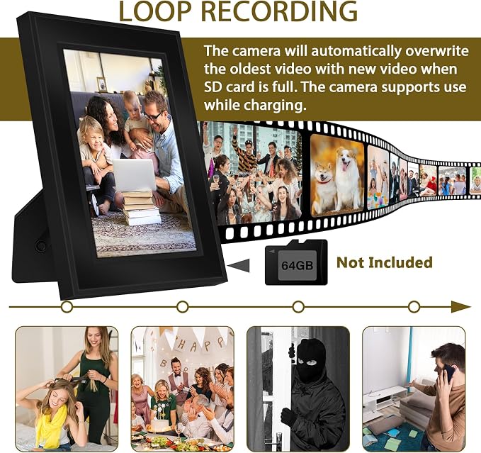 Security Camera, Hidden Spy Camera Photo Frame, Hidden Camera Nanny Cam No WiFi Mini Cam for Pet Baby Elderly Indoor Office Surveillance