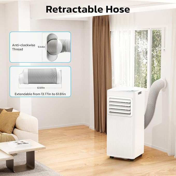 10000 BTU Portable Air Conditioners for Rooms up to 550 Sq Ft, Energy Saving Portable AC Unit with Remote Control & 24H Timer, Cool/Dry/Fan/Sleep, Installation Kits for Bedroom, Apartments