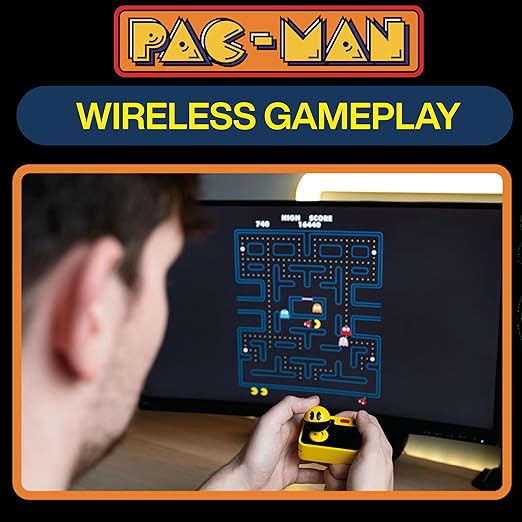 Pac-Man Plug & Play – Retro Gaming Console with Wireless Controller & Classic PAC-MAN Gameplay, Retro TV Game Console – HDMI Arcade Gaming System Plug-and-Play TV Arcade Game for All Ages.