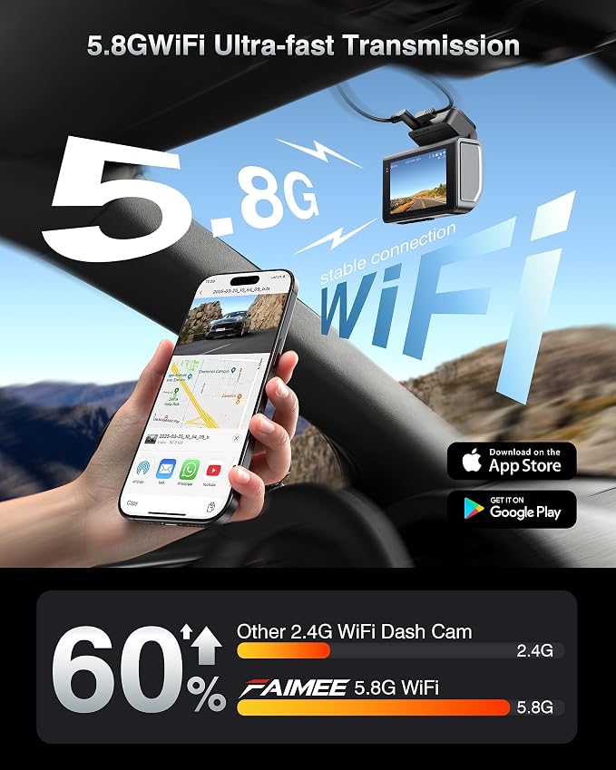 Dash Cam Front and Rear, 4K+2K Recording Dash Camera for Cars, Night Vision with WDR, 170° Wide Angle, 5.8G/2.4G Dual Wi-Fi, 64GB Card, Built-in GPS, G-Sensor Emergency Lock, 24H Parking Monitor