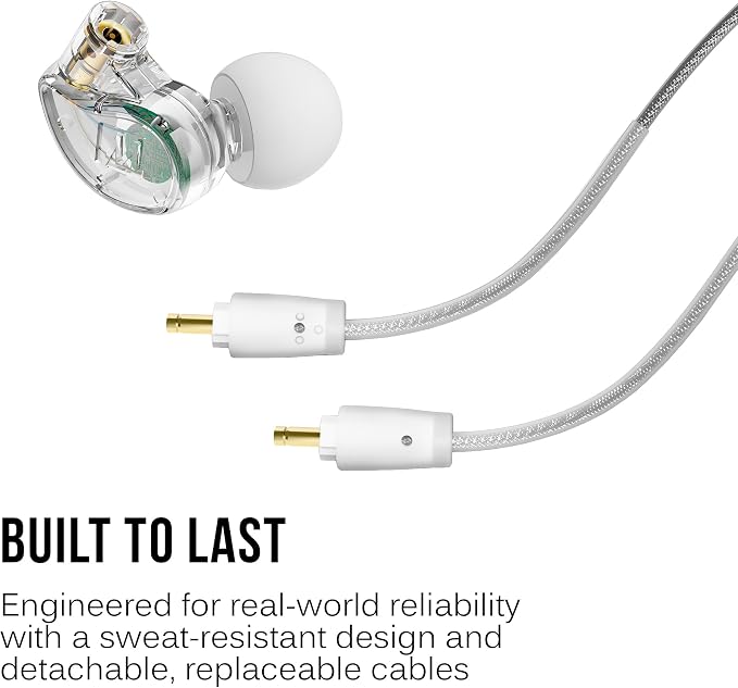MEE audio M6 PRO In Ear Monitor Headphones for Musicians, 2nd Gen Model With Upgraded Sound, Memory Wire Earhooks & Replaceable Cables, Noise Isolating Professional Earbuds, 2 Cords Included (Clear)