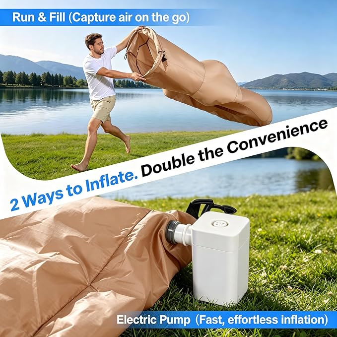 Inflatable Lounger Air Sofa with Unique Sun-Shade, Waterproof Inflatable Beach Bed with Electric Pump, Lightweight Air Hammock Chair for Hiking Backyard Travel Beach Park Picnics（Beige）