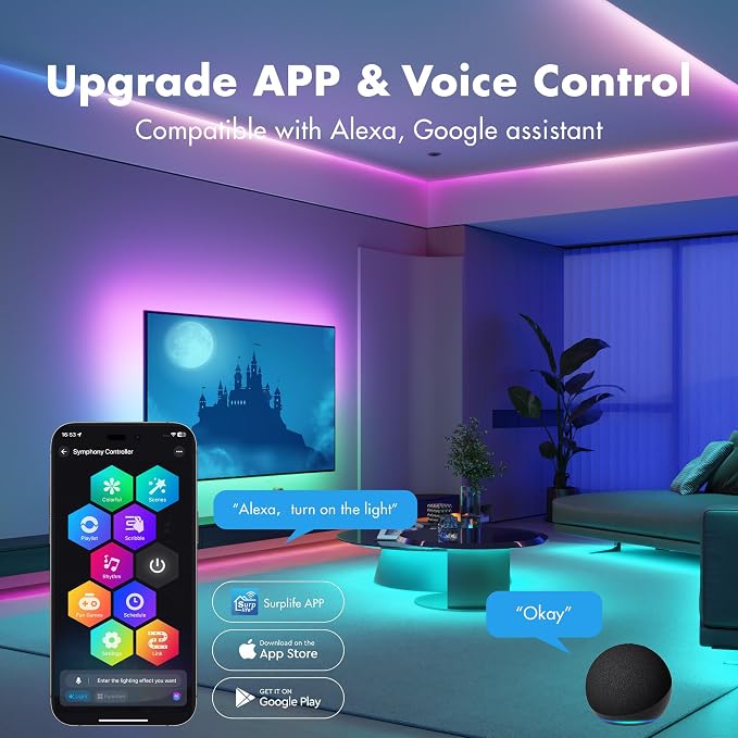 LED Strip Lights 65.6FT, Smart IC RGB Segmented DIY Color Changing, Rainbow Chasing Effects, WiFi App/Voice Control, Music Sync, Works with Alexa & Google Assistant, LED Lights for Bedroom Decor