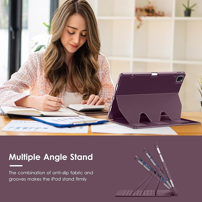 VIKESI Case for iPad Pro 12.9 6th / 5th / 4th / 3rd Generation Case 2022/2021/2020/2018,Multiple Angles Magnetic Stand Cover,Shockproof Soft Back,Pencil Holder,and Auto Sleep/Wake,Dark Purple
