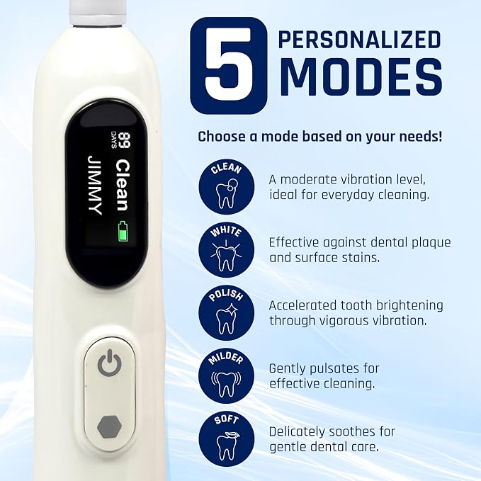 White Electric Toothbrush with Travel Case & 8 Vibrating German Pedex Bristle Brush Heads