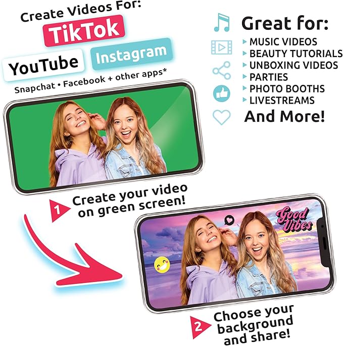 Canal Toys New So DIY TikTok Instagram YouTube Multicolored Ring Light with Green Screen and Phone Mount Tripod. Studio Creator 2 Influencer Video Creator Kit