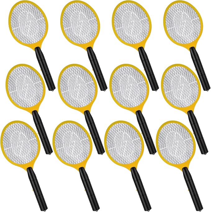 12 Pack Electric Fly Swatter Bulk Bug Zapper Rackets for Indoor Outdoor Insect Control Killer Bat Handheld Mosquito Swatter Battery Powered Electric Bug Killer for Home Patio Camping (Yellow)