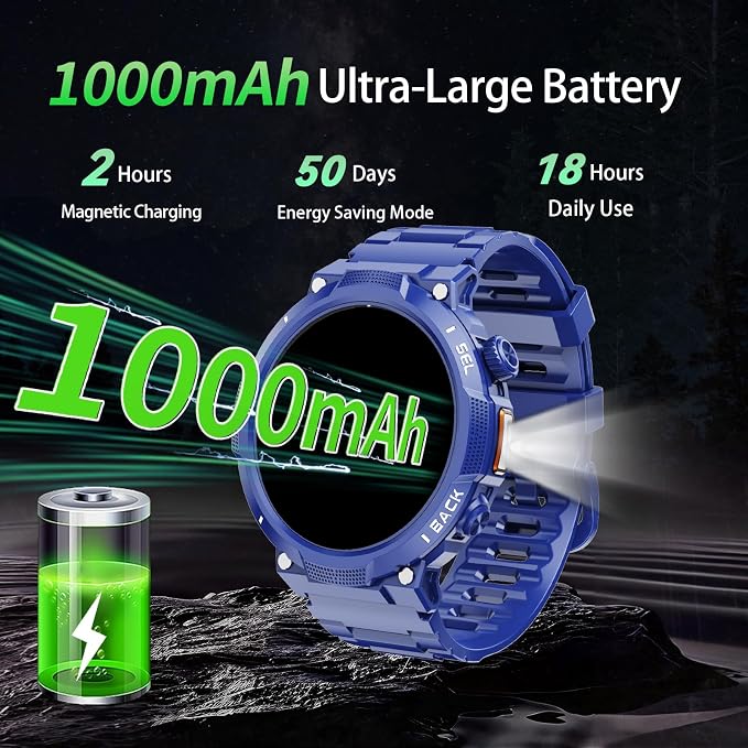 Smart Watches for Men (Answer/Make Call), 1.53" HD Military Smartwatch, 50+ Days Extra-Long Battery Life Fitness Tracker, Flashlight/110+Sports/Heart Rate/Sleep Monitor/IP68 Waterproof Android iOS
