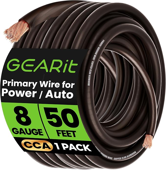 GEARit 8 Gauge Wire 50 ft Black, 8 AWG Battery Cable CCA, Copper-Clad Aluminum Ground Cable for Car Audio Amp, Automotive, RV