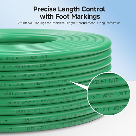Cable Matters [UL Listed] 10Gbps in-Wall (CM) Rated 23AWG Bare Copper Cat 6 Cable - 1000ft, Solid, UTP Cat6 Bulk Ethernet Cable, Cat6 Ethernet Cord, Green