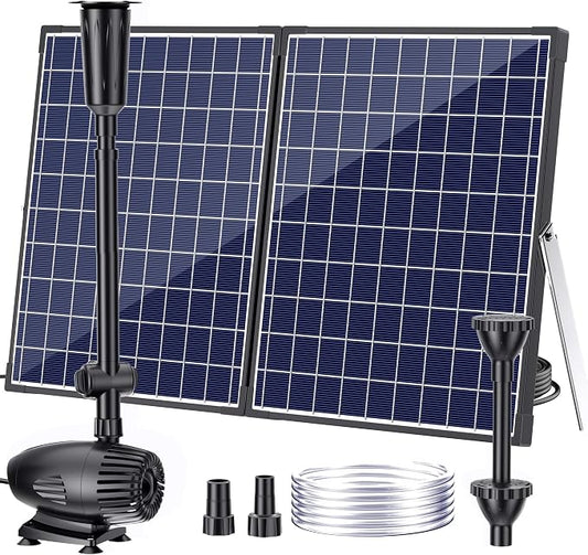POPOSOAP 55W Solar Fountain Pump, 580GPH Solar Pond Pump with Water Flow Adjustable, Solar Powered Water Pump with PVC Tubing & 16.5FT + 9.8FT Cord For Ponds, Garden, Waterfall, Hydroponics-P155H