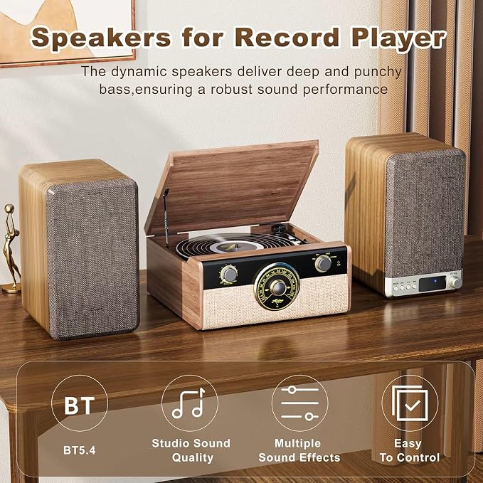 Active Bookshelf Speakers, 60W Powered Record Player Speakers with 3.5 Inch Woofer, Turntable Speakers with AUX/RCA/BT Input, Home Stereo Speakers Wired for Vinyl Player Desktop PC